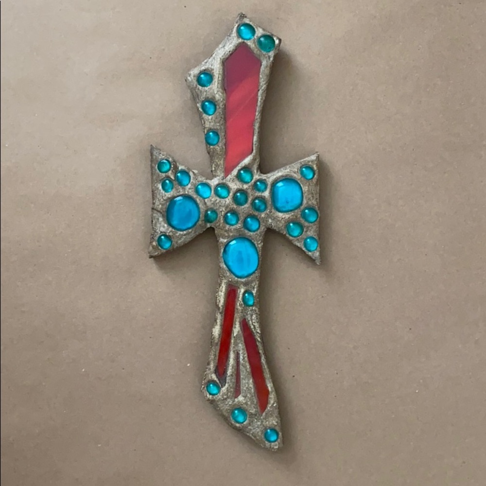 Wall Art- Red and Blue Mosaic Cross